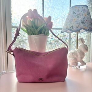 Portland Leather Goods Slouchy Shoulder Bag in Pink Suede